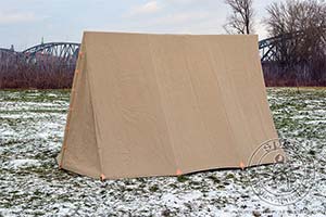 Linen%20Tents - Medieval Market, Side view of medieval soldier triangle tent 