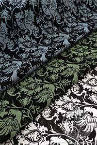 Printed linen Venetian Dragons and Phoenixes pattern. Medieval Market, features fantastic animals and amazing vines